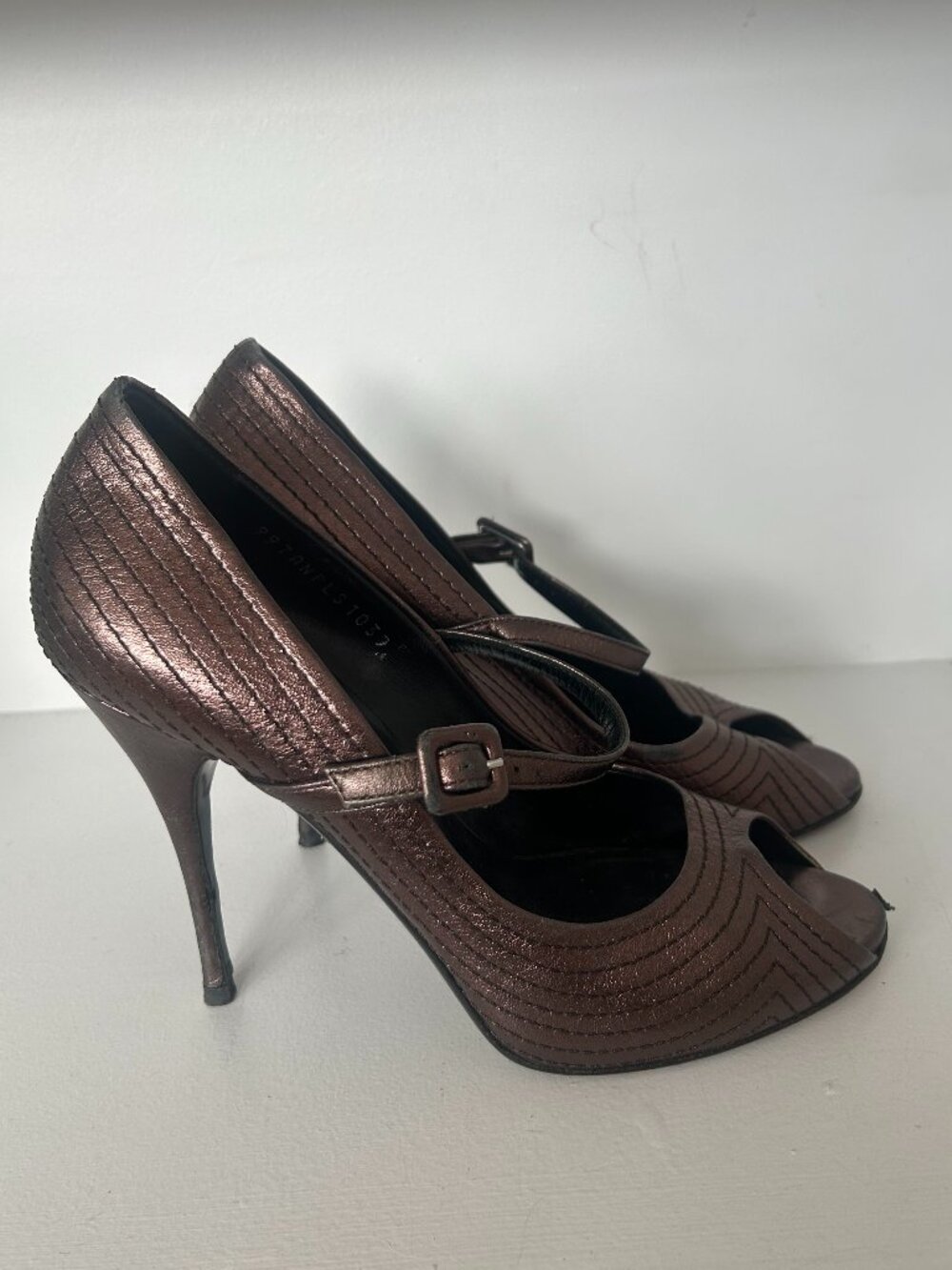 VALENTINO GARAVANI Leather Peep Toe Heels EU 39 Metallic Bronze Shoes 8.5/9 - Picture 2 of 7